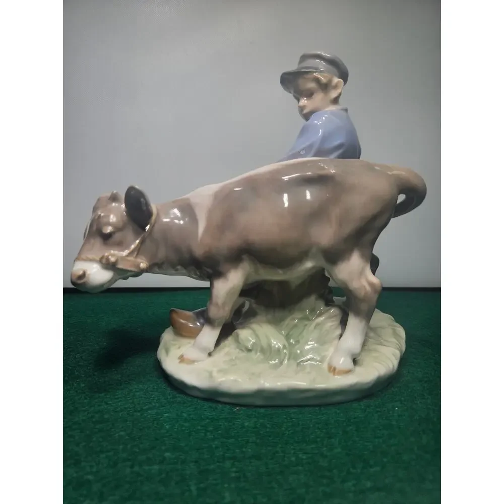 Royal Copenhagen farm girl and boy tending cows Figures c.1950 6.5
